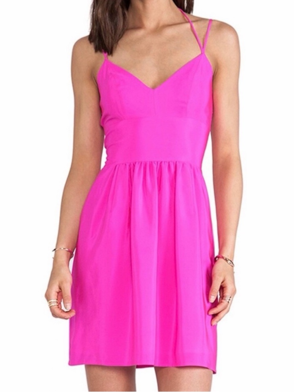 Amanda Uprichard Neon Pink Spaghetti-Strap Mini Dress